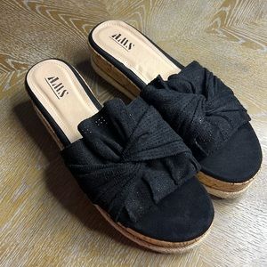 AMS Espadrille Cork Platform Black Sandal 11